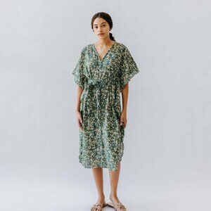 Mirth Bali Midi Dress Cotton Lagenlook Printed Women’s Size Large Missing Belt